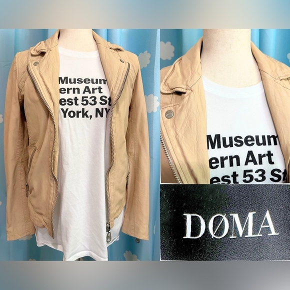 Doma beige/pink leather moto, center zip jacket.- S - Picture 1 of 9